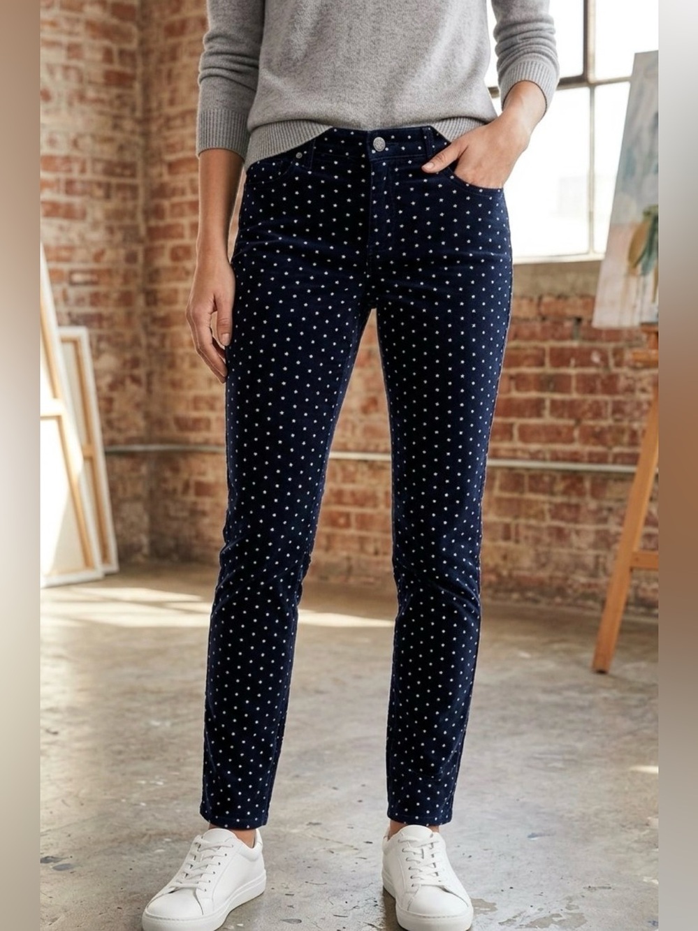 Free People Size 26 Velvet Polka Dot Skinny Jeans Black White Ankle Low Rise